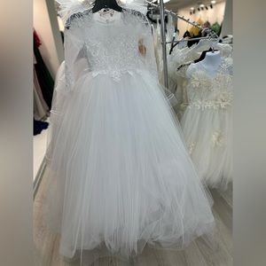 Luxury white dress for girls 8-10 years old. VIP Fashion dress